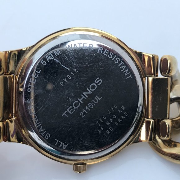 Technos women watch date calendar gold tone chain - Picture 6 of 8